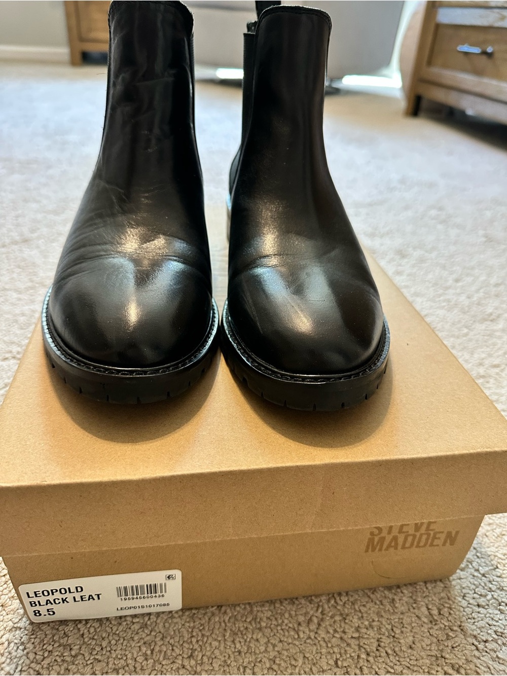 Steve Madden Leopold Black Leather Chelsea Boots